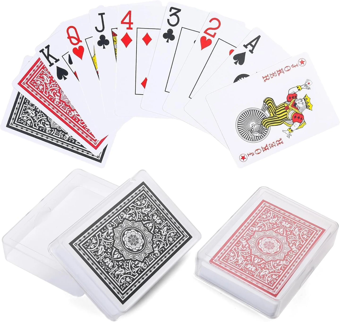 2-Decks Poker Size 100% Plastic Playing Cards Set in Plastic Case, Waterproof, Non- Toxic, Red & Black Classic Design Cards — Image 6