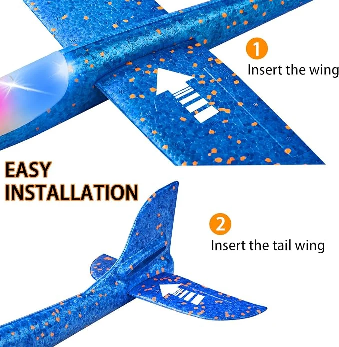 2 Pack LED Light Airplane,17.5" Large Throwing Foam Plane,2 Flight Mode Glider Plane,Flying Toy for Kids,Gifts for 3 4 5 6 7 8 9 Years Old Boy,Outdoor Sport Toys Birthday Party Favors Foam Airplane