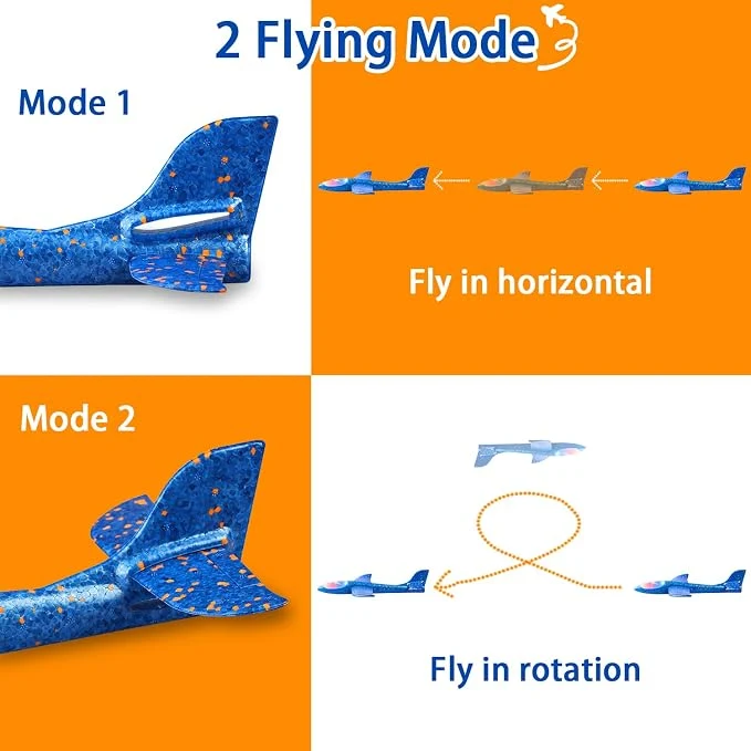 2 Pack LED Light Airplane,17.5" Large Throwing Foam Plane,2 Flight Mode Glider Plane,Flying Toy for Kids,Gifts for 3 4 5 6 7 8 9 Years Old Boy,Outdoor Sport Toys Birthday Party Favors Foam Airplane — Image 3