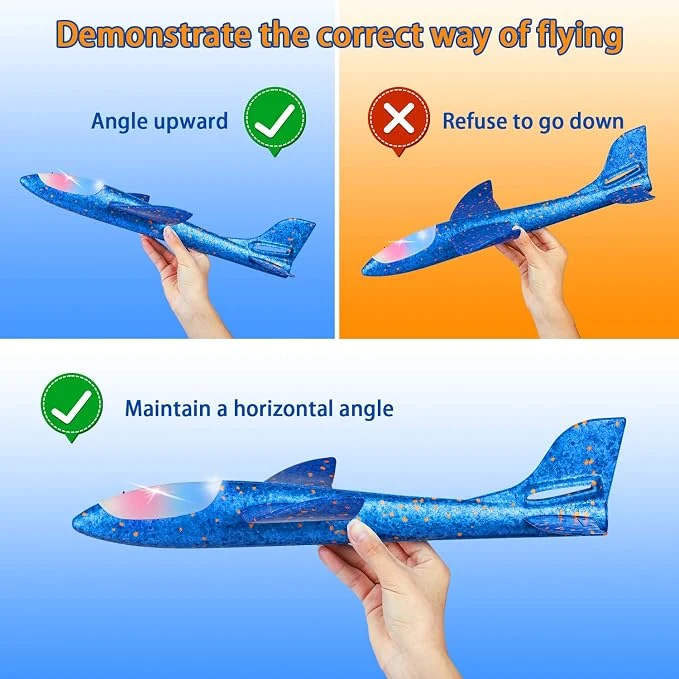 2 Pack LED Light Airplane,17.5" Large Throwing Foam Plane,2 Flight Mode Glider Plane,Flying Toy for Kids,Gifts for 3 4 5 6 7 8 9 Years Old Boy,Outdoor Sport Toys Birthday Party Favors Foam Airplane — Image 4