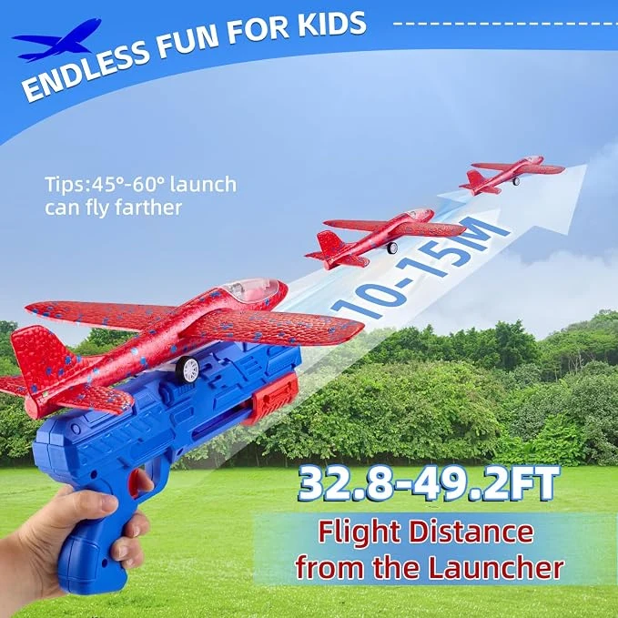 Neoot Toy Airplane, 3 Pack Airplane Launcher Toys 2 Flight Mode Glider Plane Outdoor Toys for Kids Ages 3 4 5 6 7 8 9 10 11 12 Year Old Boys & Girls Birthday Gift, Educational Flying Kids Toys — Image 4