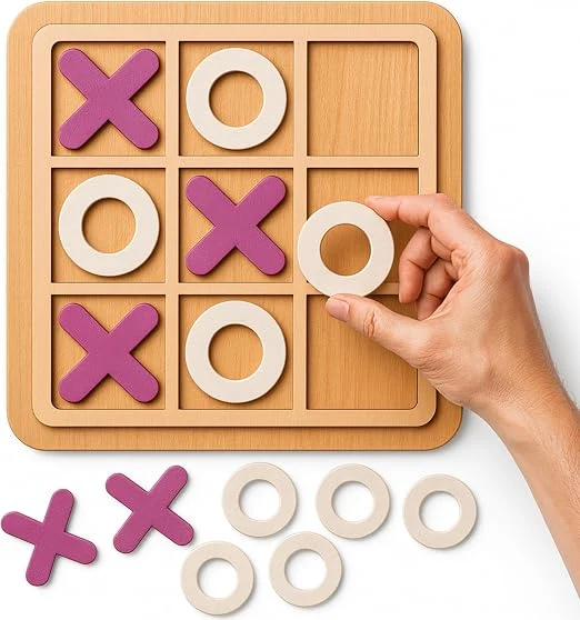 17-inch Wooden Tic Tac Toe, Wood XO Tic-Tac-Toe Board Game, XO Chess Board Game, Classic Wooden Tabletop Game - Fun Coffee Table Decor & Gift for Kids, Adults, Families — Image 2