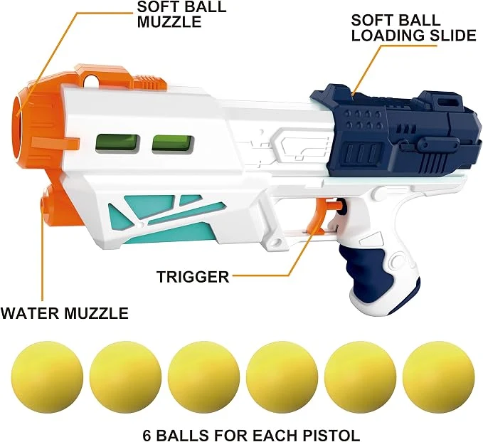 JOYIN 2 in 1 Water Gun Blaster Pistol and Foam Ball Popper Gun Toy, 2 Pack, Kids Summer Swimming Pool Beach Sand Indoor Outdoor Activity Play, 12 Foam Balls — Image 2