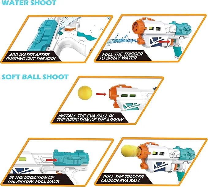 JOYIN 2 in 1 Water Gun Blaster Pistol and Foam Ball Popper Gun Toy, 2 Pack, Kids Summer Swimming Pool Beach Sand Indoor Outdoor Activity Play, 12 Foam Balls — Image 3