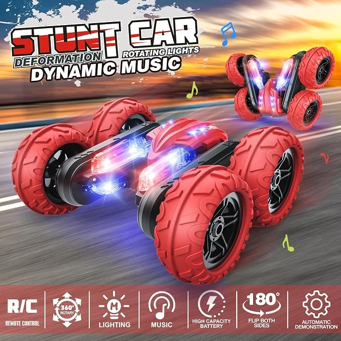 RC Stunt Cars with Double Sided 360-degree Flips, Rotating Kids Toy, 2.4Ghz Rechargeable LED Light Up RC Car Toys for 3-12 Year Old Boys & Girls Birthday Gifts