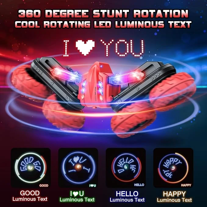 RC Stunt Cars with Double Sided 360-degree Flips, Rotating Kids Toy, 2.4Ghz Rechargeable LED Light Up RC Car Toys for 3-12 Year Old Boys & Girls Birthday Gifts — Image 3