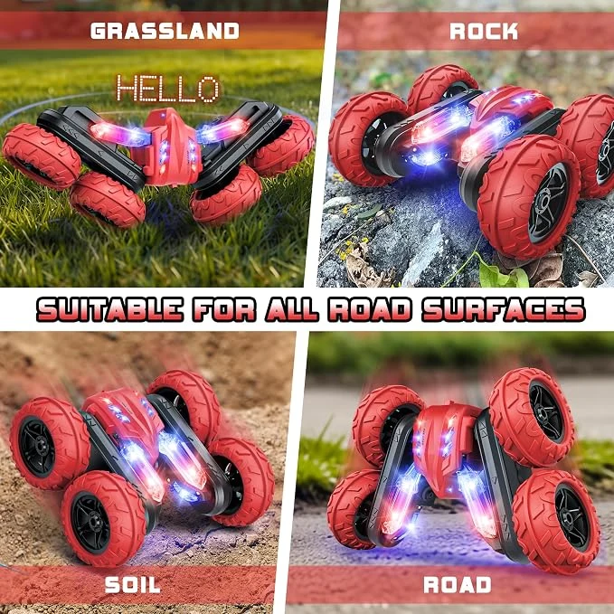RC Stunt Cars with Double Sided 360-degree Flips, Rotating Kids Toy, 2.4Ghz Rechargeable LED Light Up RC Car Toys for 3-12 Year Old Boys & Girls Birthday Gifts — Image 4