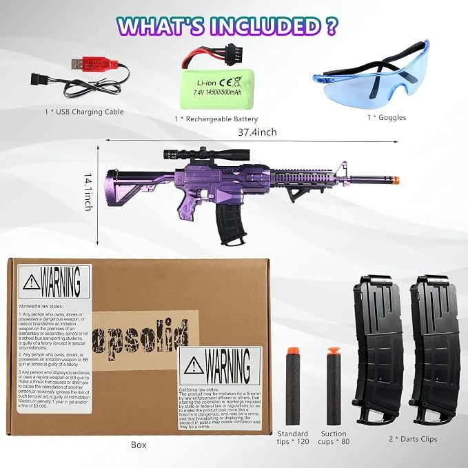 Toy Guns for Boys 8-12, Automatic Machine Toy Gun Electric Toy Foam Blasters & Guns with 200 Bullets, 2 Magazines, 1 Goggles, Foam Dart Gun Toys Birthday Xmas Gifts for Kids 8+ — Image 2