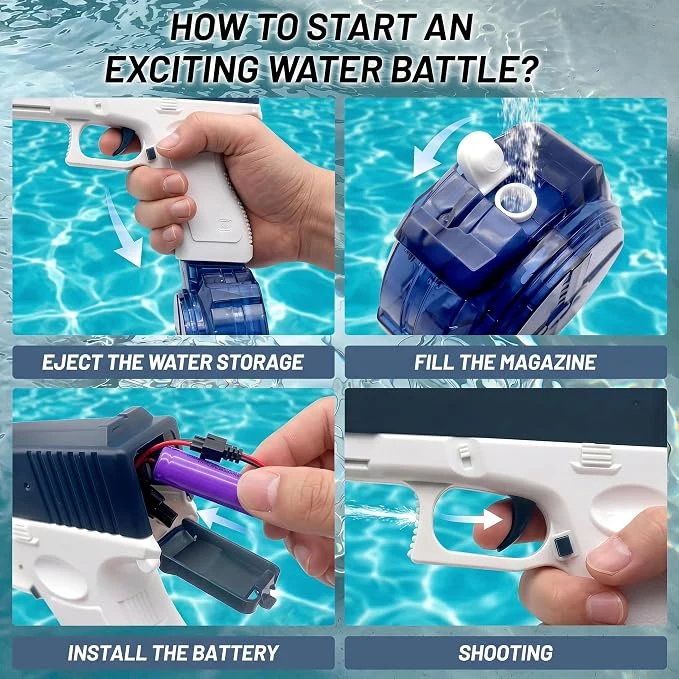 Electric Water Gun for Kids & Adults, Rechargeable 2 Pack up to 32FT Long Range Water Pistol, Electric Squirt Gun for Beach Pool Summer Outdoor Boys Girls — Image 3