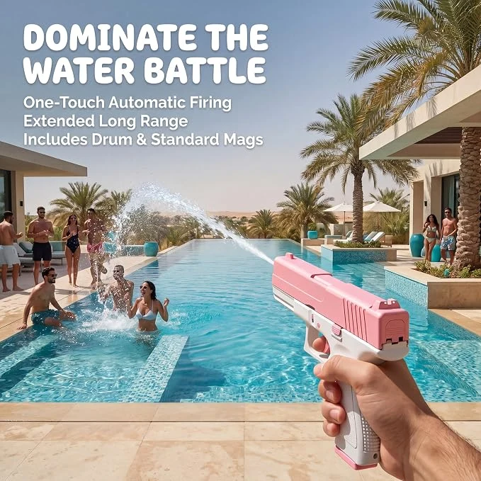 Electric Water Gun for Kids & Adults, Rechargeable 2 Pack up to 32FT Long Range Water Pistol, Electric Squirt Gun for Beach Pool Summer Outdoor Boys Girls — Image 4