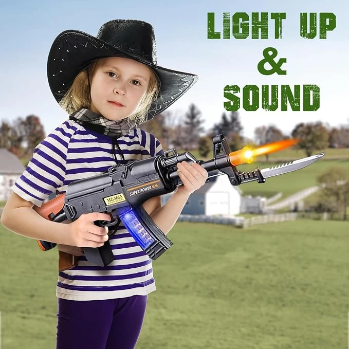 ArtCreativity Light Up Toy Machine Gun with Folding Bayonet by , Cool LED, Sound and Vibration Effects, 16" Pretend Play Military Submachine Pistol, Batteries Included, Great Gift for Boys and Girls