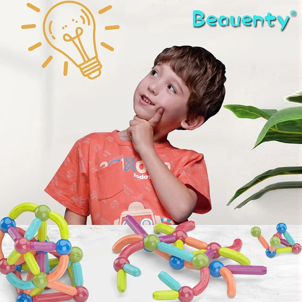 42-Piece Magnetic Ball and Stick Building Block Set | Colorful, Different Sizes of Curved Shape Children's Puzzle Stacking-Safe, Super Sturdy, Stem Toys Suitable for Children Over 3 Years Old (42 PC) — Image 5