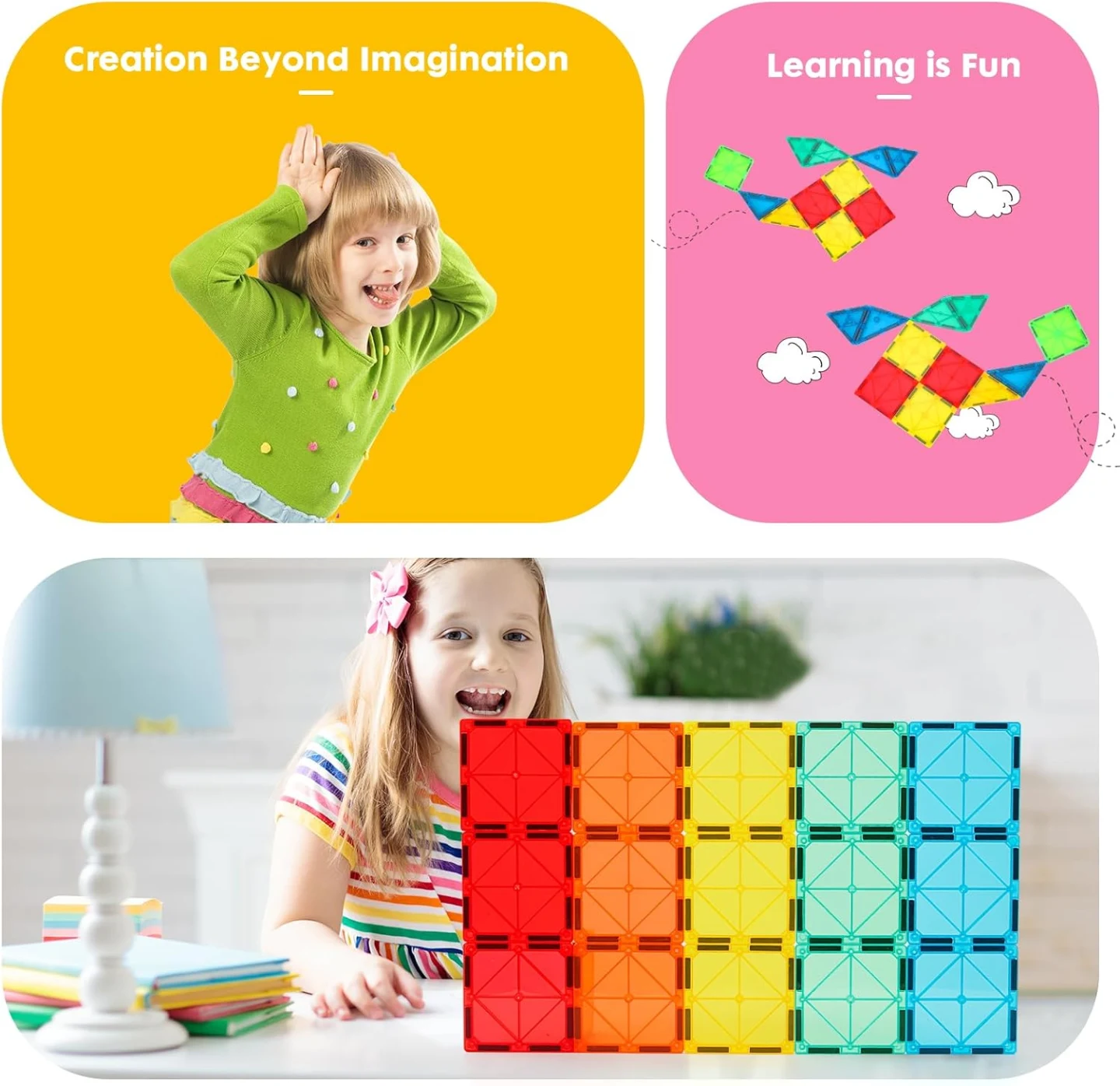 Magnetic Tiles Building Blocks, Magnet Toys for Kids, STEM Approved Educational Toys,3D Magnet Puzzles Stacking Blocks for Boys Girls,28 PCS Classic Set — Image 2