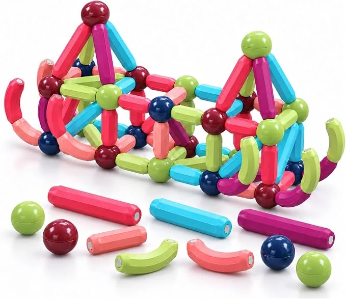 Magnetic Balls and Rods Set,88 PCS Magnetic Balls, Magnet Building Sticks Set, Building Blocks Tiles, STEM Stacking Toys for Kid Age 3+