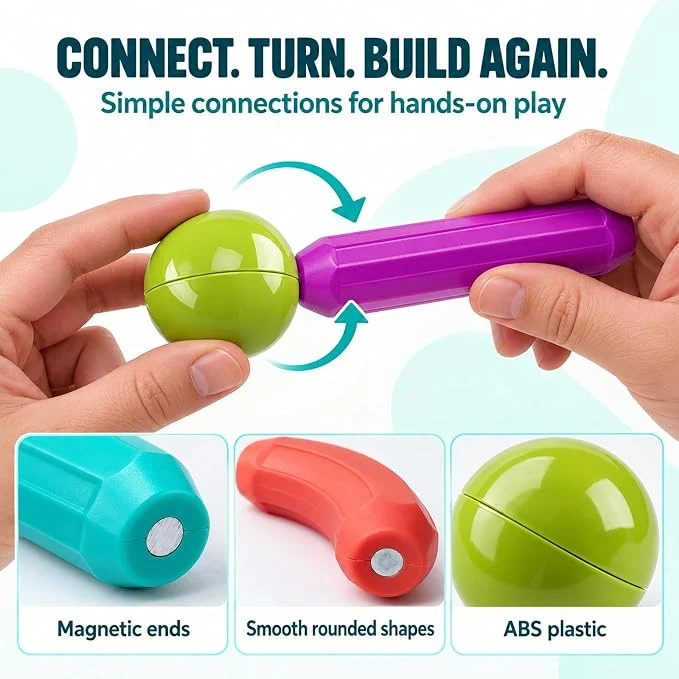 Magnetic Balls and Rods Set,88 PCS Magnetic Balls, Magnet Building Sticks Set, Building Blocks Tiles, STEM Stacking Toys for Kid Age 3+