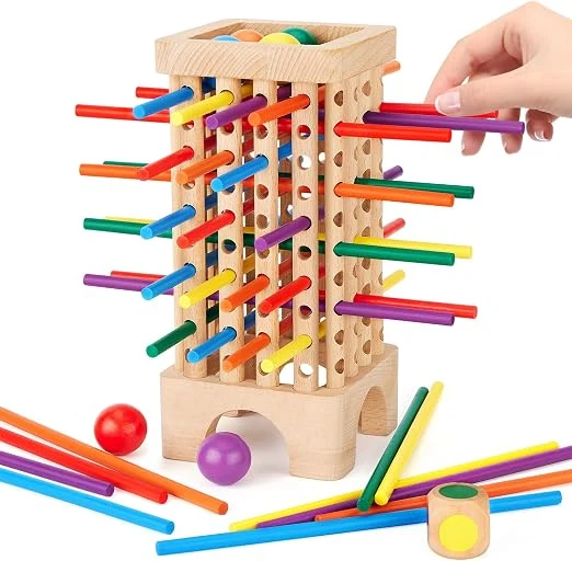 Game Wooden Board Games, 42 Colorful Sticks Dice Game Math Learning Toys for 3 4 5 6 Year Olds, Builds Fine Motor Skills & Counting, Family Travel Games for 3 Year Olds Gift for Kids