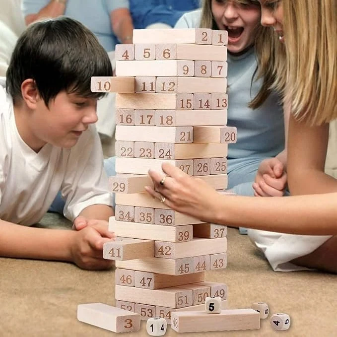 Tower Wood Block Stacking Game Building Blocks for Kids, Adults, and Family Fun, Ages 3 and Up, Toys and Games Number Match Playset — Image 3