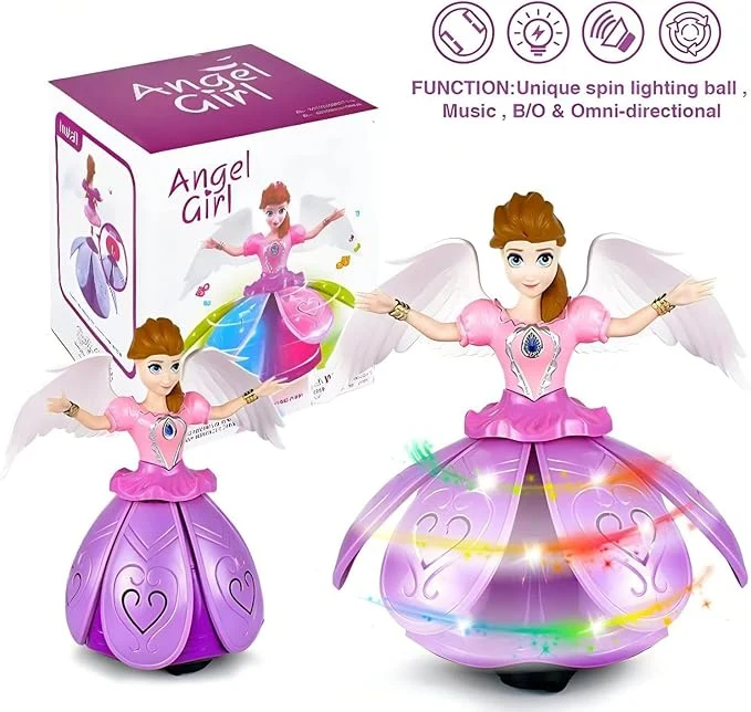 Princess Musical Dancing Angel Doll with 3D LED Lights & Music, 360° Spinning, Bump and Go Action – Perfect Fairy Toy for Kids with Flashing Lights, Nursery Rhymes, Ideal Gift for Girls Ages 3+