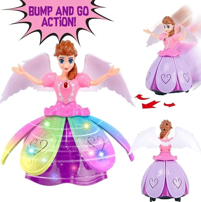 Princess Musical Dancing Angel Doll with 3D LED Lights & Music, 360° Spinning, Bump and Go Action – Perfect Fairy Toy for Kids with Flashing Lights, Nursery Rhymes, Ideal Gift for Girls Ages 3+ — Image 3