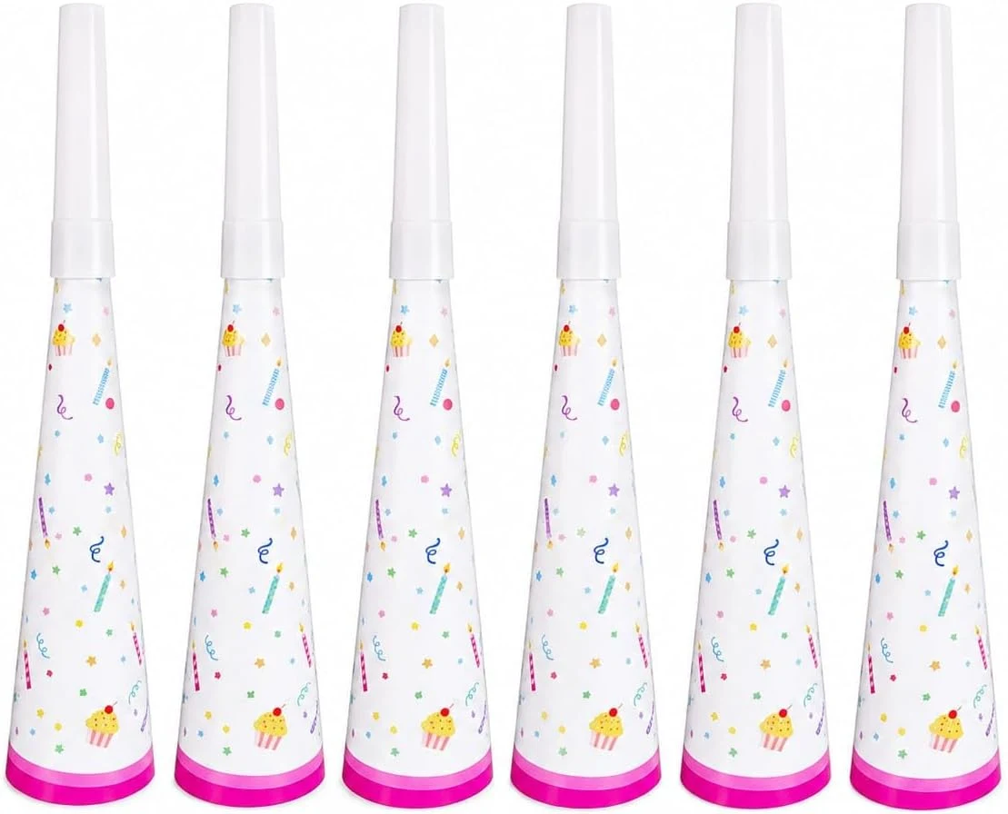 Birthday Party Blowouts, 6 Pack Paper Horn Noisemakers with Cupcake Design, 7.5 Inch Blow Out Party Favors for Kids & Adults Birthday Celebration — Image 4