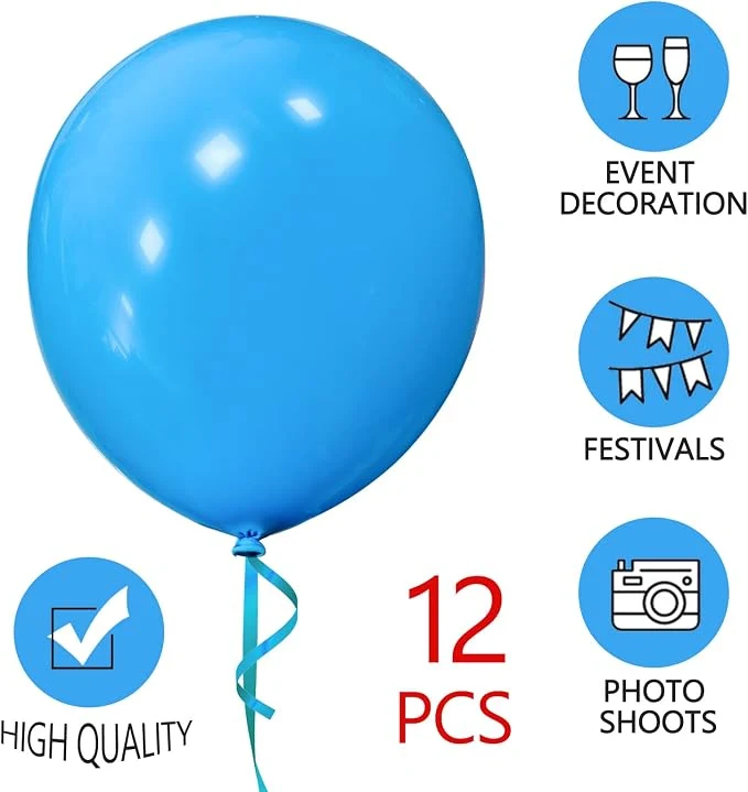 ASIYUHY 18 Inch Blue Balloons 12 Pack Large Latex Party Balloons Round Helium Balloon for Christmas Wedding Birthday Party Baby Shower Anniversary Festival Party Decorations (Blue Balloon 18 inch)
