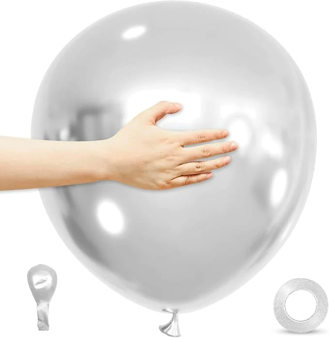 18 Inch Metallic Silver Balloons 100 Pack Big Balloons Thick Latex Large Silver Balloon Chrome Silver Round Party Balloon for Birthday New Year Wedding Party Decorations