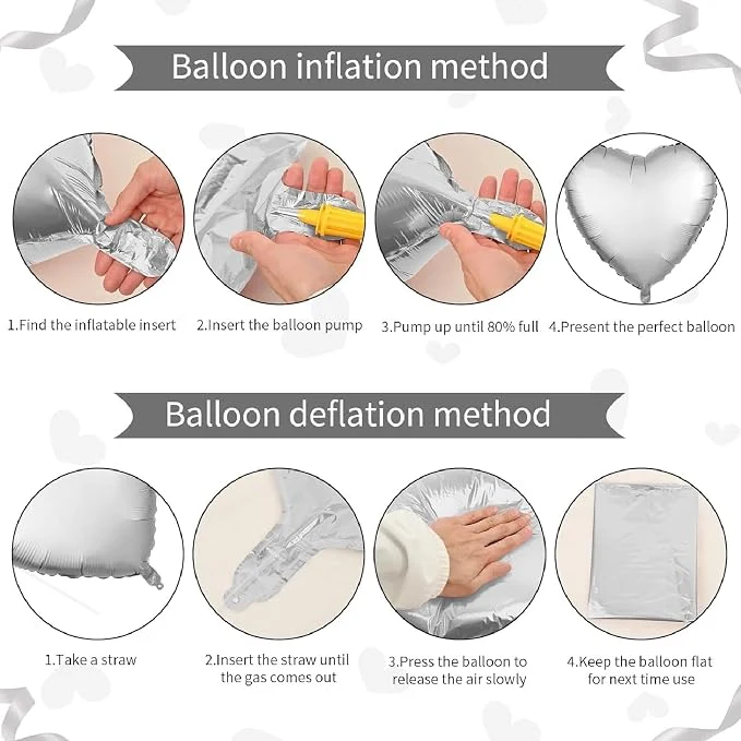 10Pcs Silver Foil Heart Shaped Balloons 18 Inch Heart Mylar Balloons For Baby Shower Wedding Valentine Decorations Love Balloons Party Decorations — Image 2