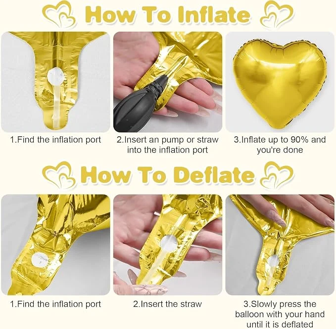 Heart Shape Foil Balloon Pack of 10 Golden and Black Color, Heart Balloons For Anniversary Decoration, Birthday Foil Balloons — Image 3