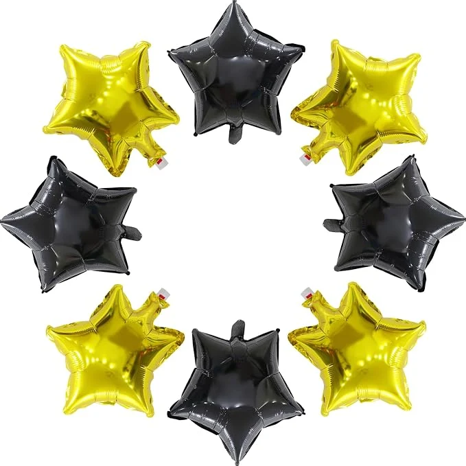 Star Shaped Balloons Black Gold Foil Mylar Balloons Small Foil Balloon Decoration for Women Girls Valentine's Day Birthday Wedding Proposal Bridal Bachelorette Party Decor