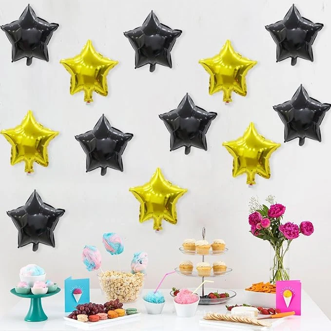 Star Shaped Balloons Black Gold Foil Mylar Balloons Small Foil Balloon Decoration for Women Girls Valentine's Day Birthday Wedding Proposal Bridal Bachelorette Party Decor