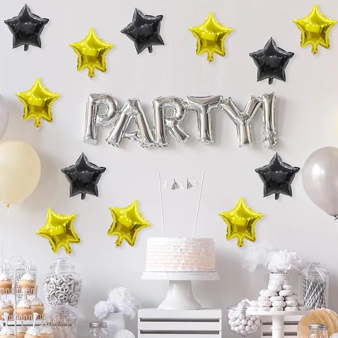 Star Shaped Balloons Black Gold Foil Mylar Balloons Small Foil Balloon Decoration for Women Girls Valentine's Day Birthday Wedding Proposal Bridal Bachelorette Party Decor — Image 4