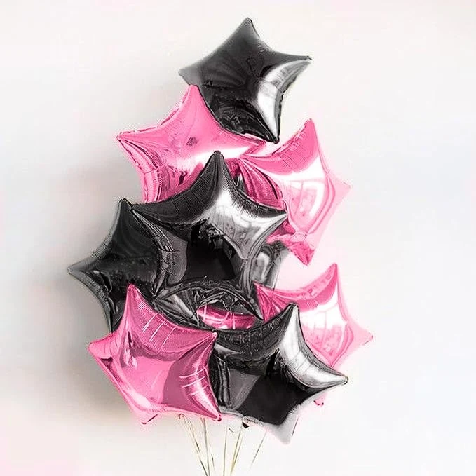 Just Party 10 Pcs Pink & Black 18 Inch Star Shape Foil Balloons with Shiny Surface For Birthdays/Anniversary/Engagement/Baby Shower/bachelorette Party Decorations (Satin Roll & Straw Included) — Image 3