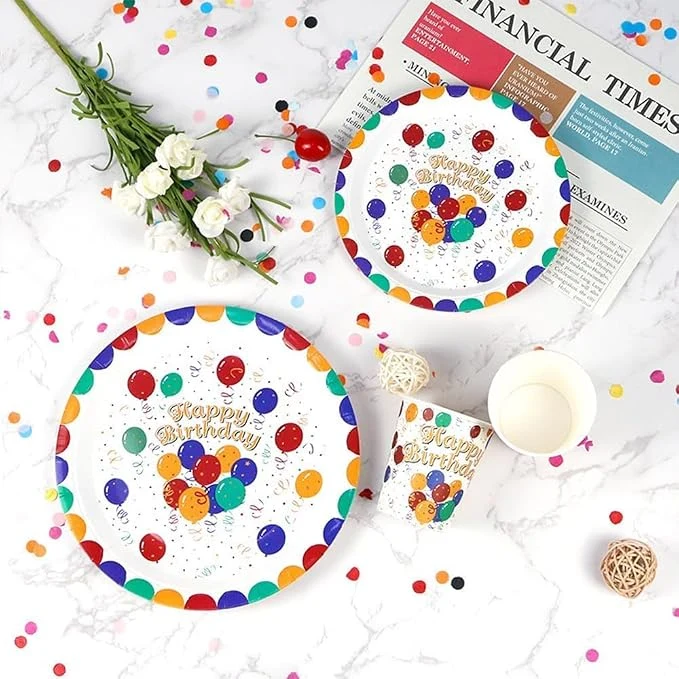 24 PCS Happy Birthday Paper Plates, 7In Colourful Dots Cake Dessert Plates Tableware Set For Boys Girls Birthday Party Supplies Decorations — Image 3
