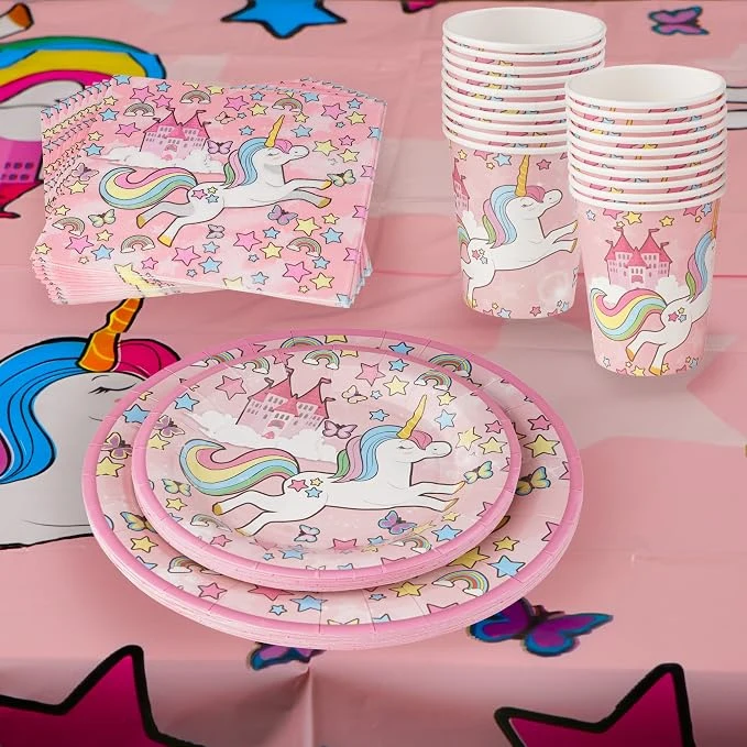 Party decorations Set - Piece Party Supplies Kit with Banner, unicorn plates, Cups, Napkins, Tablecloth - Serves , Perfect for Birthday Parties and Themed Celebrations — Image 4