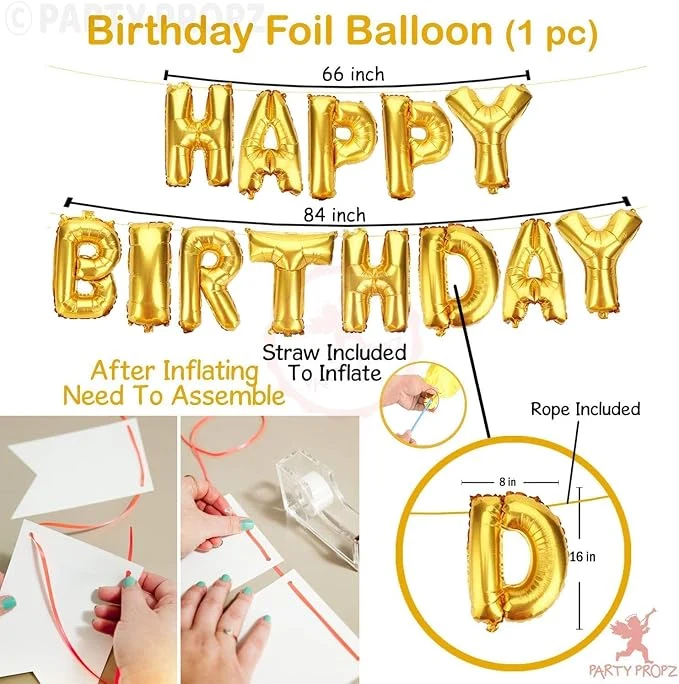 Party Propz Happy Birthday Balloons Decoration Kit 59 Pcs Set for Husband Kids Boys Balloons Decorations Items Combo with Helium Letters Foil Balloon Banner (cardstock), Latex Metallic Balloons — Image 3