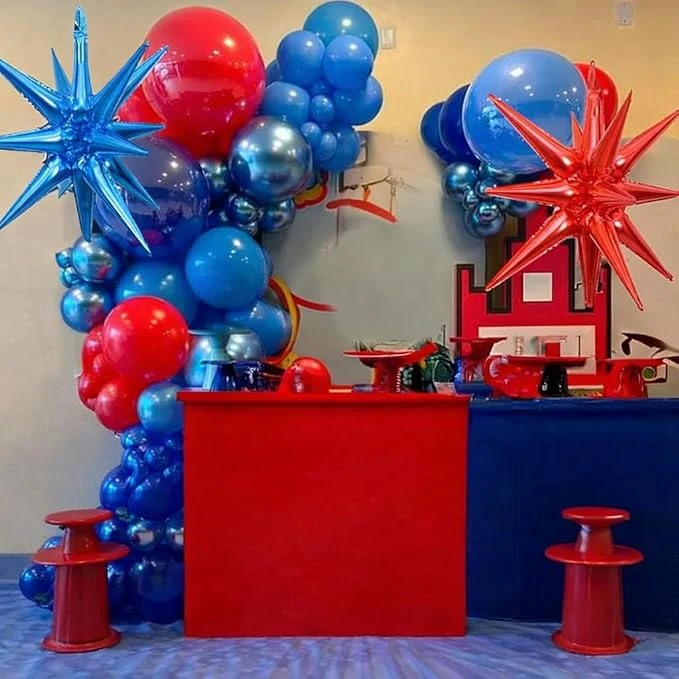 Red Blue Silver Balloon Arch Garland Kit, Red Royal Blue Latex Balloons 4D Ball Explosion Star Foil Balloons for Boys Baby Shower Party Graduation 4th of July Baseball Birthday Party Decor — Image 3