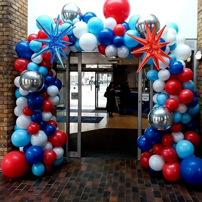 Red Blue Silver Balloon Arch Garland Kit, Red Royal Blue Latex Balloons 4D Ball Explosion Star Foil Balloons for Boys Baby Shower Party Graduation 4th of July Baseball Birthday Party Decor — Image 5
