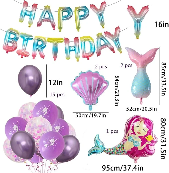 Mermaid Birthday Decoration, Mermaid Theme Party Decoration, Birthday Decoration, Mermaid Balloon Set, Birthday Decoration Girl Mermaid Balloon — Image 2