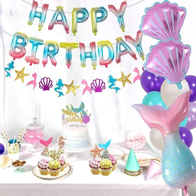 Mermaid Birthday Decoration, Mermaid Theme Party Decoration, Birthday Decoration, Mermaid Balloon Set, Birthday Decoration Girl Mermaid Balloon — Image 3