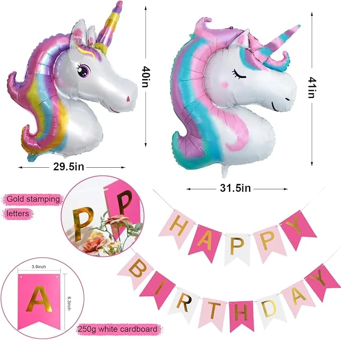 Birthday Decorations for Girls, 4 year old Girl Birthday Party Supplies with Happy Birthday Banner, Foil Balloons, Heart and Star Balloons, Cake Topper — Image 8