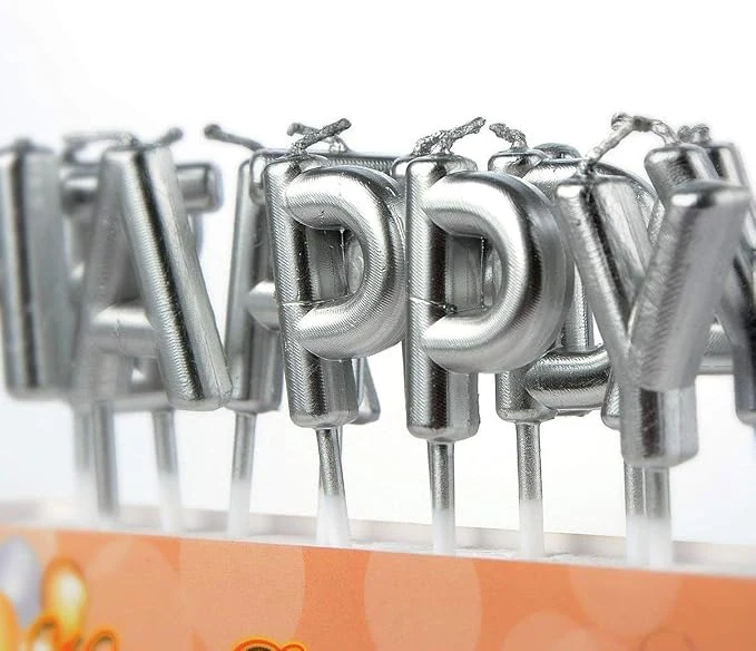 Happy Birthday Candles Letter Candles Happy Birthday Candle for Birthday Theme Silver — Image 2