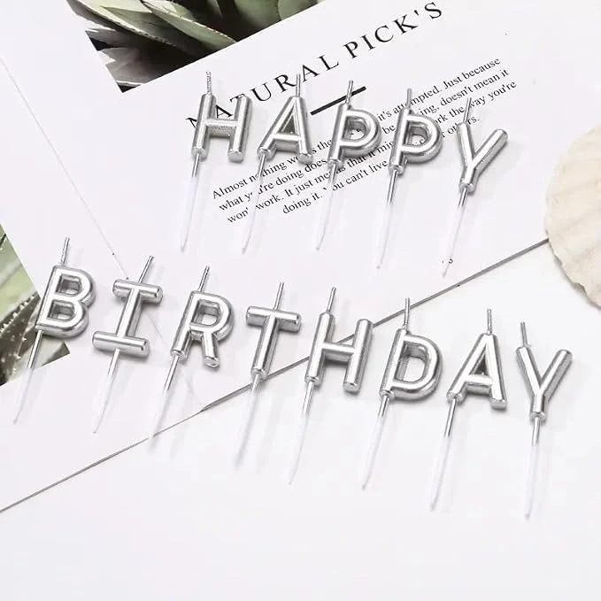 Happy Birthday Candles Letter Candles Happy Birthday Candle for Birthday Theme Silver — Image 3