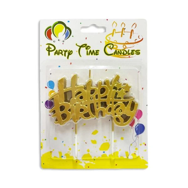 1pc Cursive Happy Birthday Candle, Cake Topper – Gold
