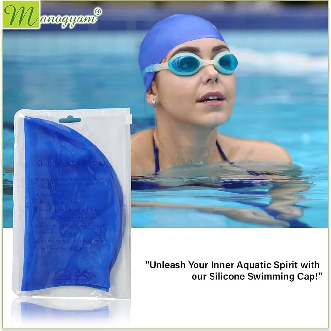 Swimming Cap | Cover Head for Waterpark | Waterproof Silicone Swim Cap Suitable for Long & Hair | Sports Water Activity Goggles Fully Adjustable Ideal for All Age Group — Image 3