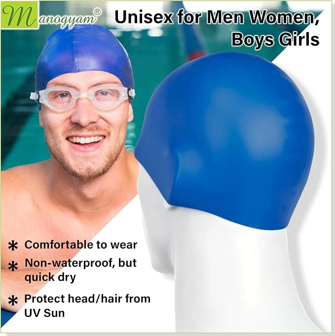 Swimming Cap | Cover Head for Waterpark | Waterproof Silicone Swim Cap Suitable for Long & Hair | Sports Water Activity Goggles Fully Adjustable Ideal for All Age Group — Image 5
