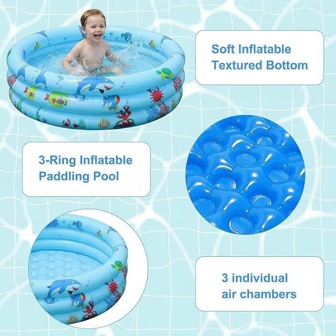 Paddling Pool, Children's Pool, Baby Pool, 114 cm, Children's Above Ground Pool, Inflatable Baby Pool, Round Swimming Pool, Children's Swimming Pool with Inflatable Safety Base with Free Air Pump — Image 3