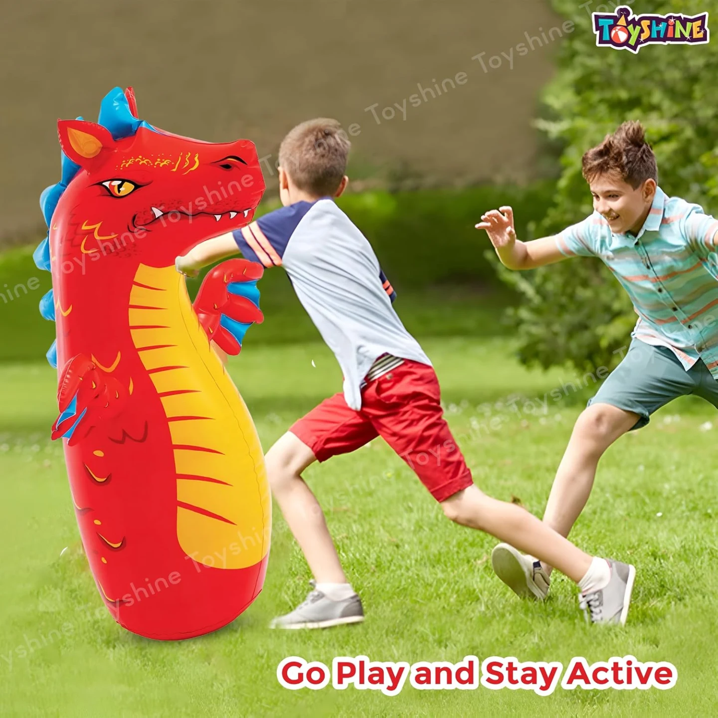 Inflatable Dragon Bop Bag Punching Toy for Kids | Fillable Water Base for Bounce Back Action | Freestanding Inflatable Active Indoor & Outdoor Sports Toy for Kids Boys & Girls - Red — Image 3