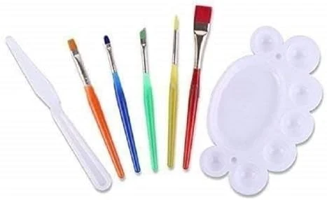 Kids 7 Pcs Painting Brush Set - 5 Pcs Nylon Bristles Brush,1 Pc Palette Knife 1 Palette