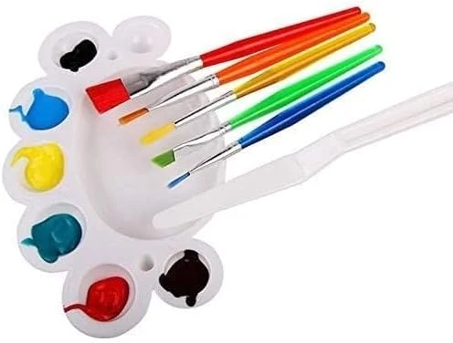 Kids 7 Pcs Painting Brush Set - 5 Pcs Nylon Bristles Brush,1 Pc Palette Knife 1 Palette — Image 3