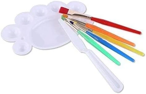 Kids 7 Pcs Painting Brush Set - 5 Pcs Nylon Bristles Brush,1 Pc Palette Knife 1 Palette — Image 5